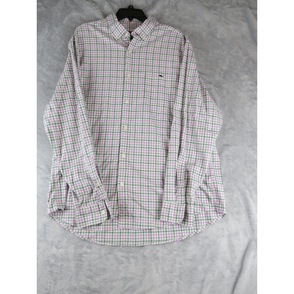 Vineyard‎ Vines Shirt Mens XL Green Purple Plaid Classic Fit Tucker Button Down